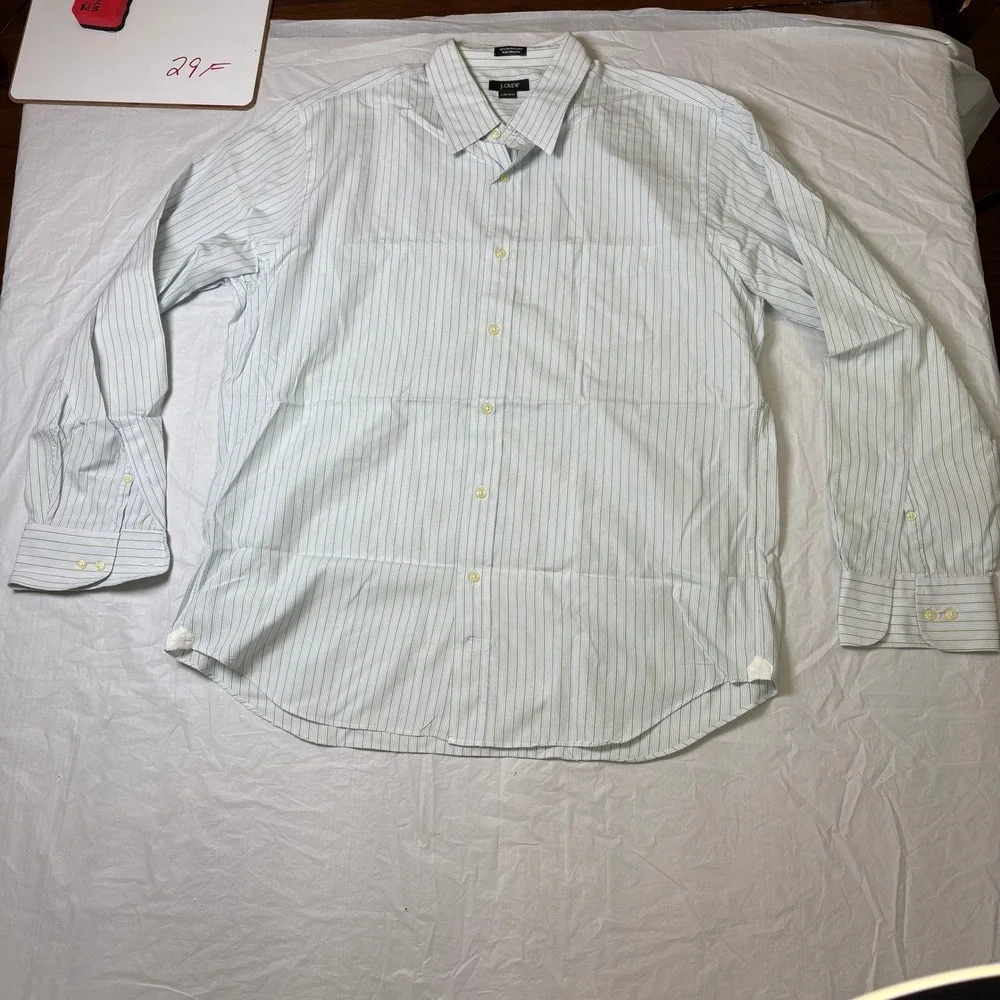 J Crew Mens Long‎ Sleeve Button Up Shirt Blue Green Stripe Cotton Size L 16-16.5